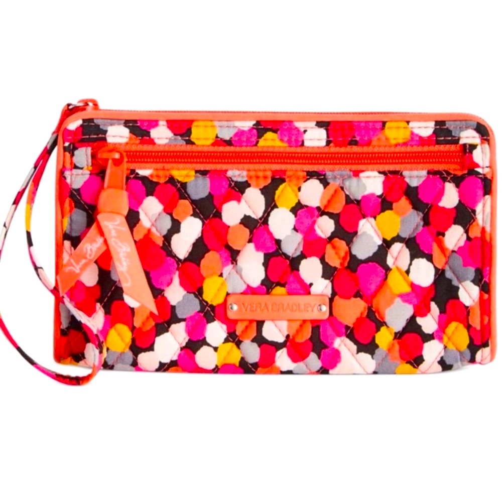 Vera Bradley Top Zip Wallet Wristlet in Pink Pixie Confetti Polka Dot- 4”x7.5” - Picture 1 of 7